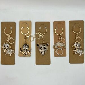 Set of 5 Rhinestone Animal Keychains | NIP Bag Purse Charms Keychain Bling Lot